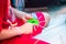 Kids creating mandala with different colors handmade