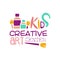 Kids Creative Class Template Promotional Logo With Paintbrush Symbols Of Art and Creativity