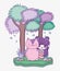 Kids, cute little girl anime cartoon and cute squirrel tree leaves