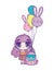 Kids, cute little girl anime cartoon with school backpack and balloons shape rabbit