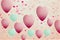 Kids cute pattern with baloon hearts, beige background. Valentine\\\'s day, wedding concept. The hearts are blue and pink