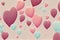 Kids cute pattern with baloon hearts, beige background. Valentine\\\'s day, wedding concept. The hearts are blue and pink