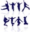 Kids dancing jumping group happy school children active running playing kid child silhouettes fun sport party jumps jump dance boy