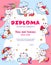 Kids diploma cartoon cute caticorn characters