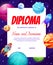 Kids diploma cartoon spacecrafts and spaceship