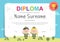 Kids Diploma certificate lovely children design template