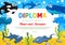 Kids diploma certificate with sea animals