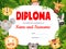 Kids diploma with cute cartoon animals, frame