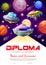 Kids diploma fantastic flying saucer and planets