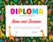 Kids diploma with funny african giraffes, flowers