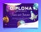 Kids diploma, galaxy space, starship and planets