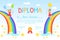 Kids Diploma Template with Place For Your Text, Preschool, Kindergarten Children Certificate witn Happy Kids Jumping on