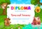 Kids diploma wiyh cartoon fairy houses frame