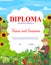 Kids diploma for young farmer, field and garden