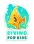 Kids diving cartoon banner.