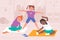 Kids do yoga, healthy physical sport exercises, gymnastics, girls practicing asana