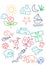 Kids doodle color-full random object crayon icon collection. car, sun, home, butterfly, snake