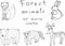 Kids drawing of animals. Doodle collection of funny coloring page