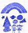 Kids drawing image. Space exploration. School, kindergarten illustration. Play and grow. Crayon image. Ufo, alien, spaceship,