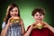 Kids eating healthy sandwiches