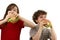 Kids eating healthy sandwiches