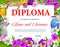 Kids education diploma with Easter eggs, bunnies