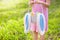 Kids with eggs basket on Easter egg hunt