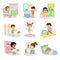 Kids everyday activities vector set children daily activity routine in childhood character active child eating or