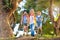 Kids explore nature. Children hike in sunny park