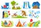 Kids fairy tale imagination vector illustration set, cartoon flat dream magic collection with children fantasy magic