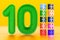 Kids fluffy 10 with ten colorful building toy blocks, 3D rendering