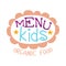 Kids Food , Cafe Special Menu For Children Colorful Promo Sign Template With Text In Pink Floral Frame