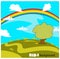 Kids game background go back to school in yellow on cartoon game background beautiful rainbow