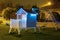 Kids garden house illuminated at night