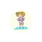 Kids ginger baby girl daily activity chore routine cartoon illustration