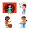 Kids Girls Playing Music Orchestra Set Vector