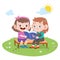 kids girls read book vector illustration