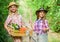 Kids girls with tools for gardening. Gardens great place cultivate meaningful and fun learning experience for children