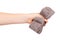 Kids hand with bathroom sponge, soft foam for body care