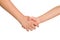 Kids handshake on white background. Real friendship