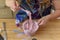 Kids have fun learning at home making slime in a creative science experiment