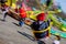 Kids, having fun on a swing chain carousel ride