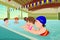 Kids having a swimming lesson in indoor pool