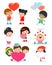 Kids with heart on white background ,Happy Valentine`s day, Cute stick figure child holding Valentine`s Day hearts.