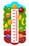 Kids height chart with cartoon fruits go for sport