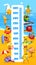 Kids height chart cartoon fruits on vacation.