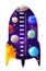 Kids height chart of cartoon space rocket, planets