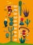 Kids height chart with mexican cactuses, peppers