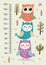 Kids height meter with cute owls