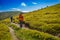 Kids hiking in Romanian mountains